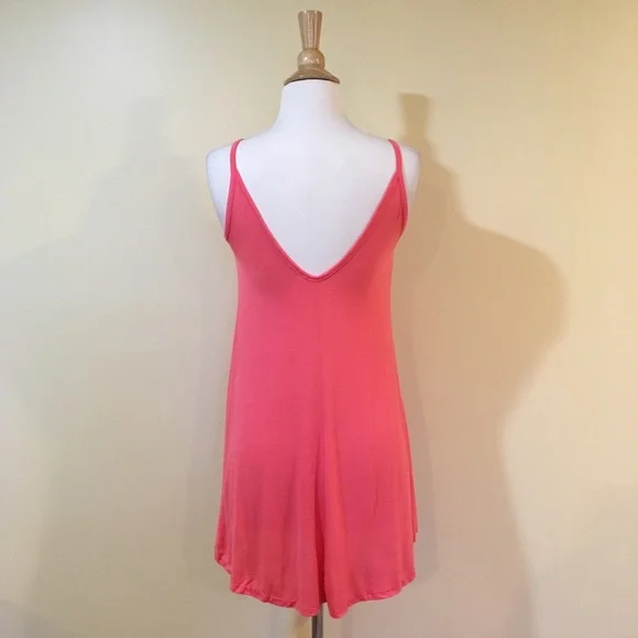 💥 CLEARANCE Low Cut Open Back High Low Cami Tunic Top Coral - Picture 5 of 5